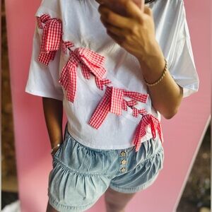 Lace Up Red Gingham Ribbon Top